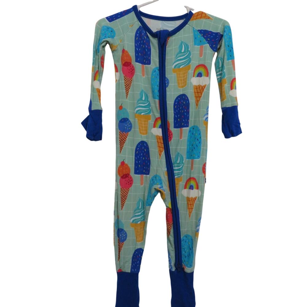 Little Sleepies Baby Sz 6-12M Blueberry Ice Cream Social Bamboo Zippy Pajamas